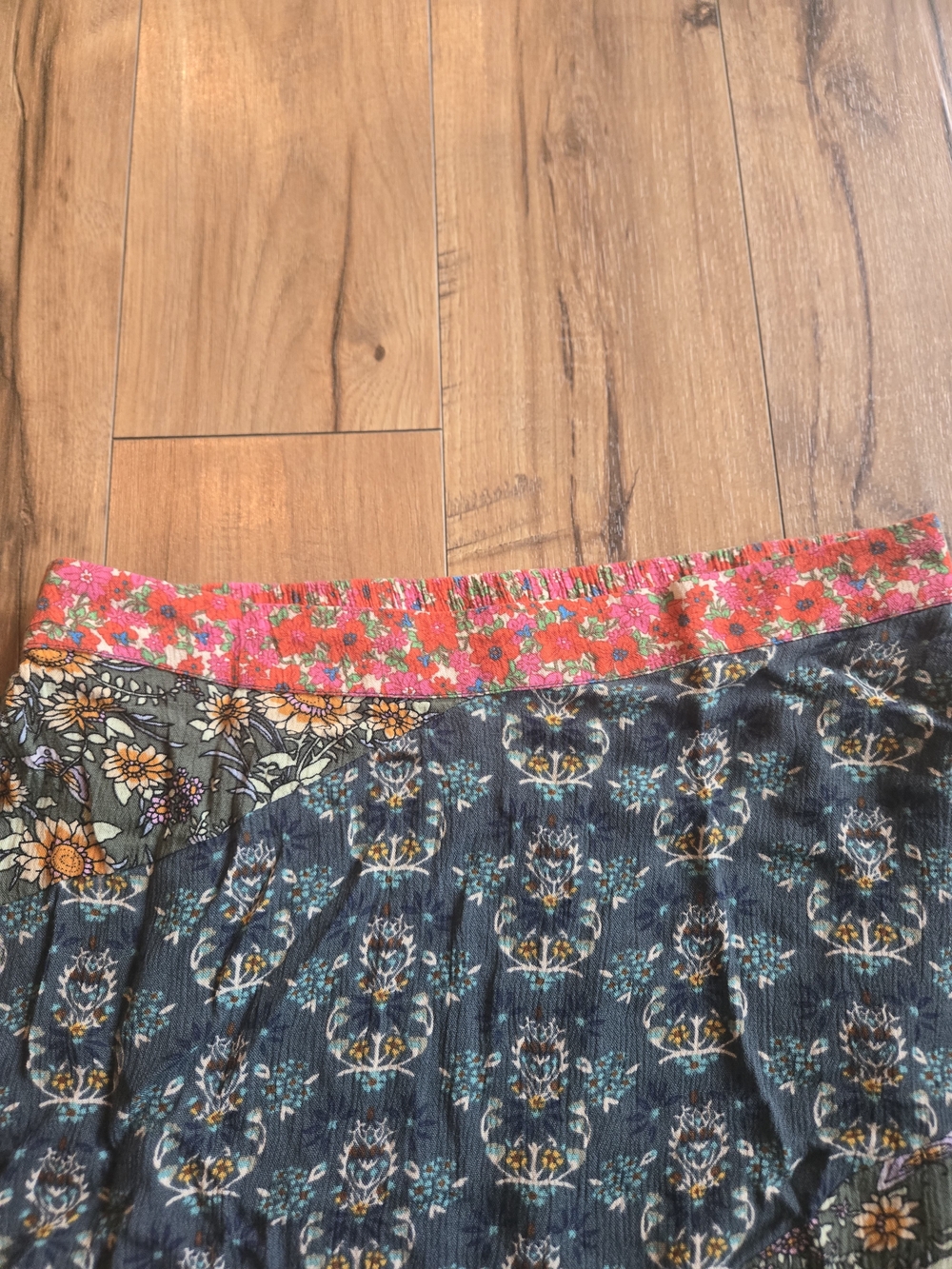 NATURAL LIFE Mixed Floral Patchwork Circle Skirt in Blue, Green & Pink - Picture 2 of 4